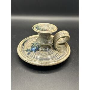 Art Studio Pottery Hand Crafted Stoneware Candlestick Holder Signed by Artist